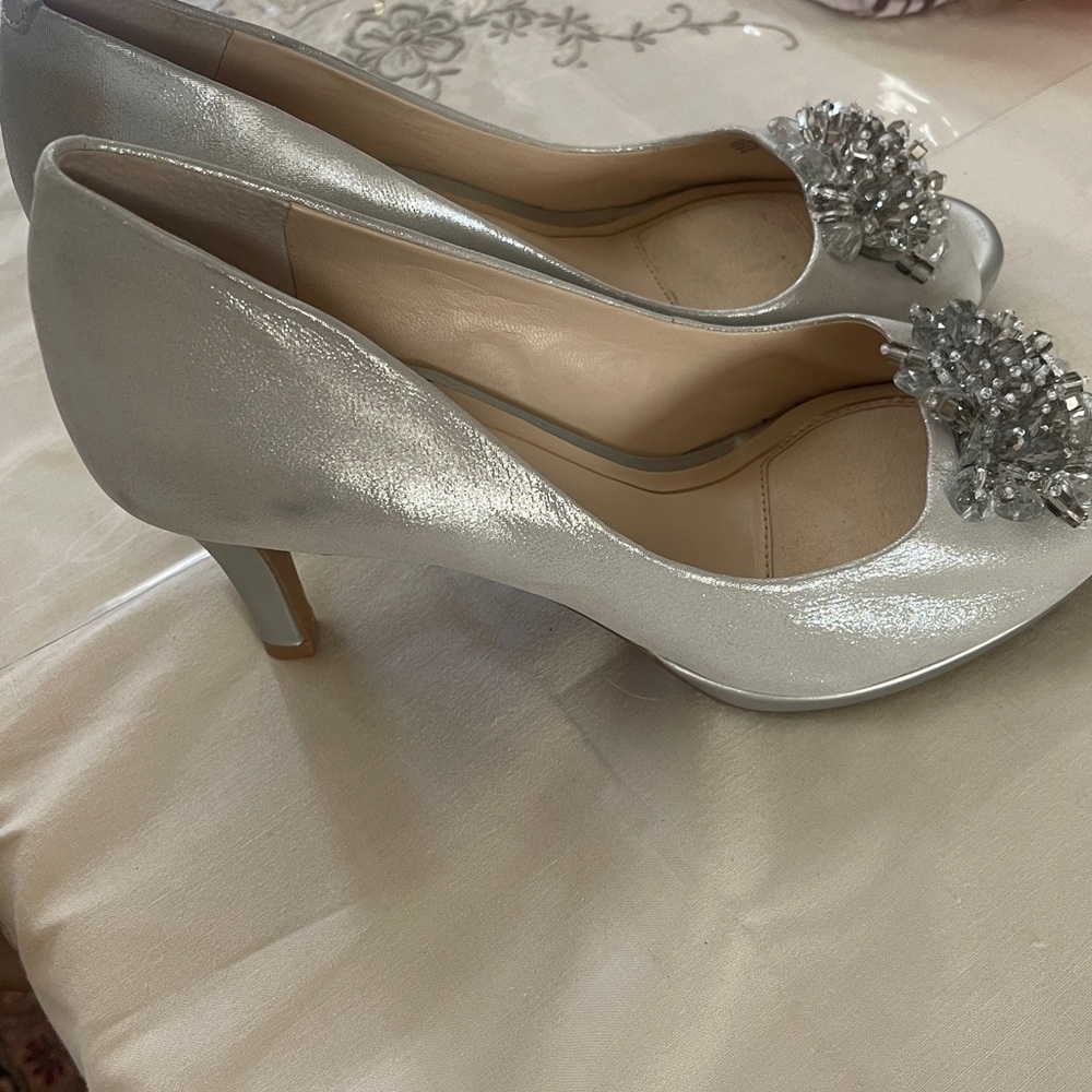 Alex Marie Silver Embellished Peep-Toe Heels